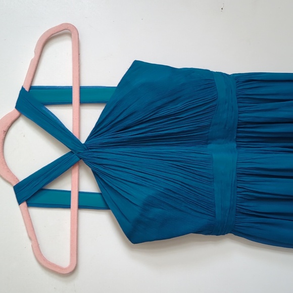 J Crew Sinclair Silk Dress Lined Halter Teal Blue size 4 Party Cocktail Formal - Picture 5 of 10